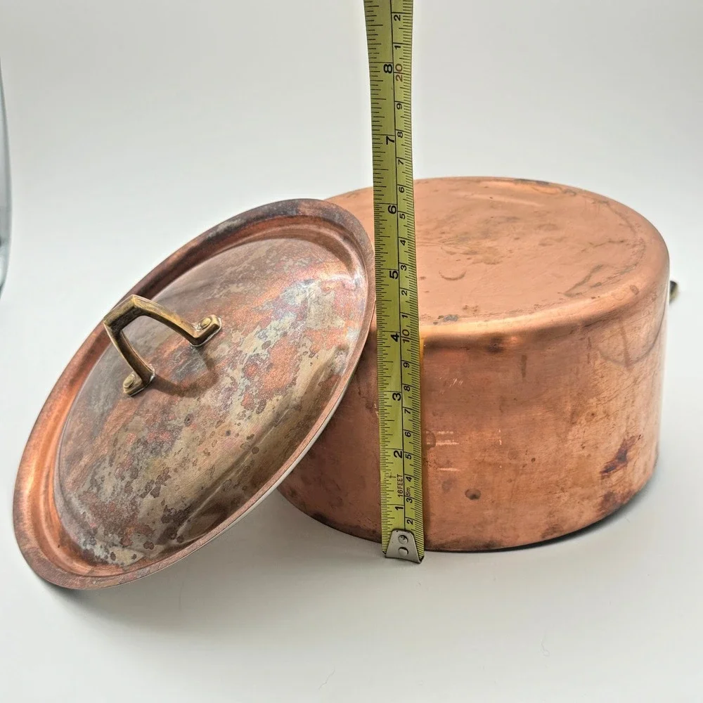 Copper Pans Paul Revere 11 Pc Cookware Set Brass Handles USA Vintage Signed